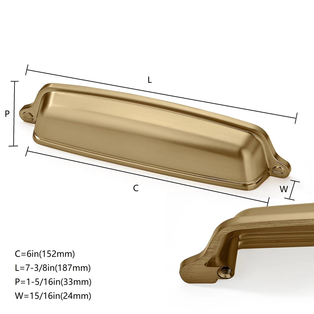 10 Pack 6 inch(152 mm) Drawer Pulls Brushed Brass Cabinet Cup Pulls Cabinet Hardware Brushed Gold Kitchen Cabinet