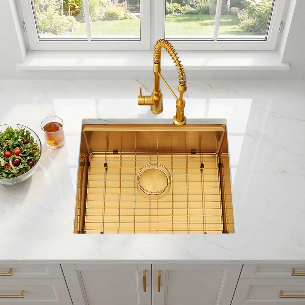 23 Inch Workstation Gold Kitchen Sink, 16 Gauge Undermount Sink
