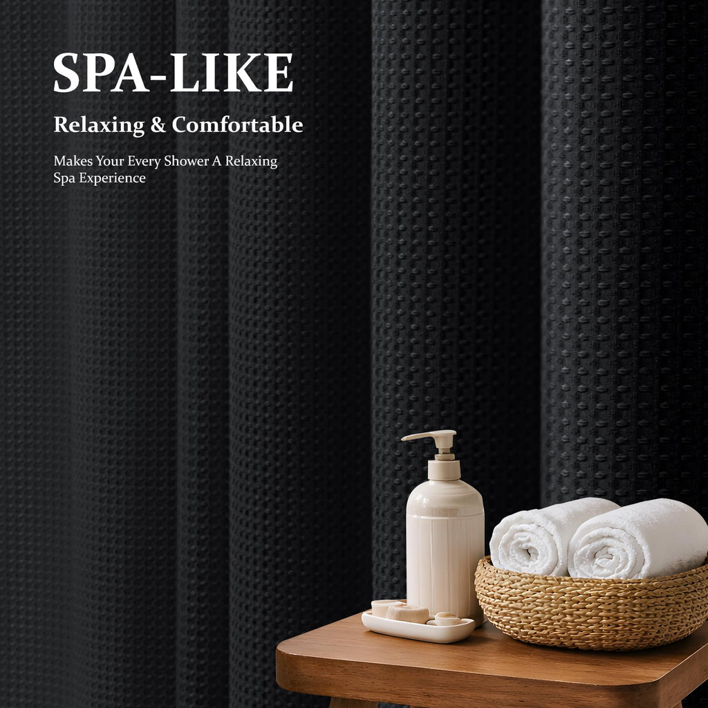 Extra Long Waffle Shower Curtain 256 GSM Fabric 72x96 Black