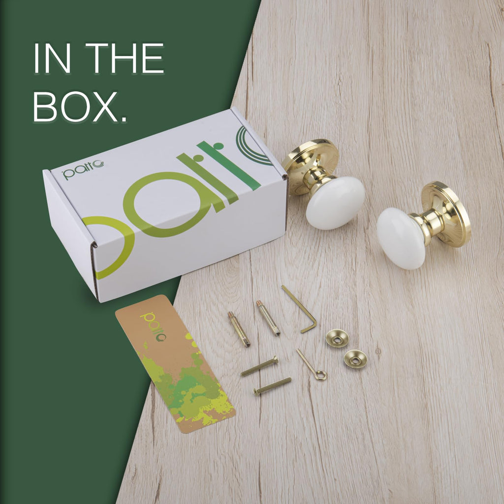 White Porcelain Door Knob with Zinc Plate, Gold Dummy Pull for Closet