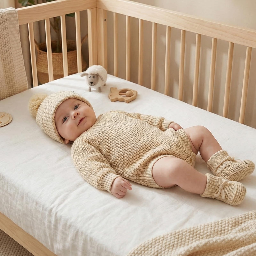 Cotton Newborn Set, Knit Sweater, Hat, Booties, Baby Boys and Girls