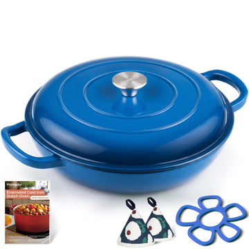 Cast Iron Dutch Oven, 3.8 Quart, Blue, Shallow Braiser & Casserole