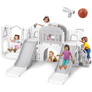 10-in-1 Toddler Slide and Swing Set with Double Slides