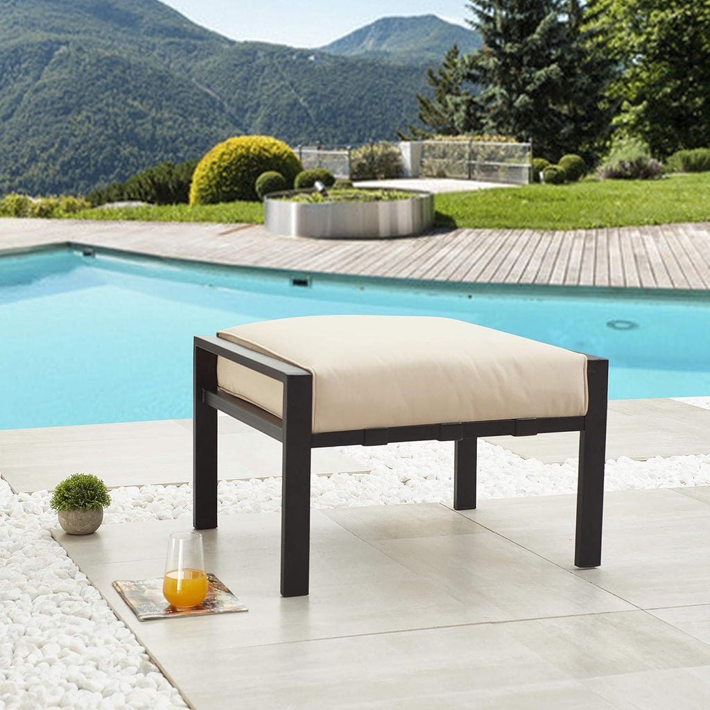 Outdoor Ottoman Patio Footstool Small Seat Furniture with Soft Thick Cushion for Garden Yard Deck Poolside
