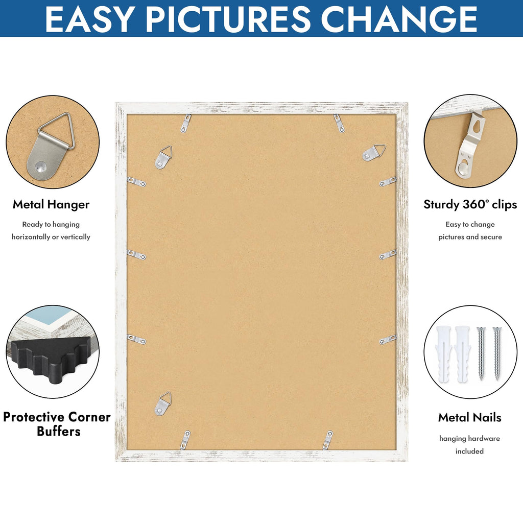 16x20 Frames Set of 4, 16 x 20 Distressed White Wood(Mat 11x14)