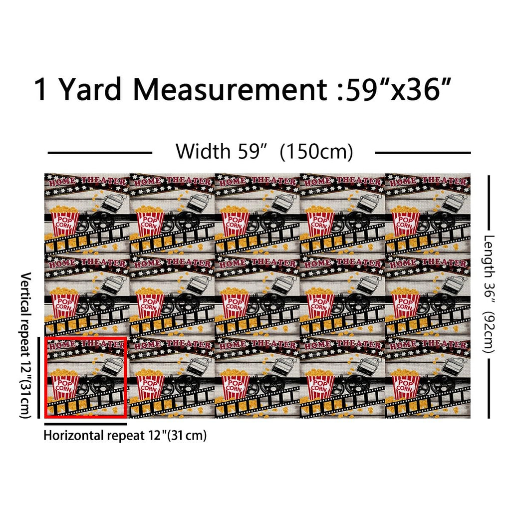 Popcorn Upholstery Fabric for Chairs Couch, Popcorn Printed Cinema Poster Design Fabric By The Yard, Movie Theater