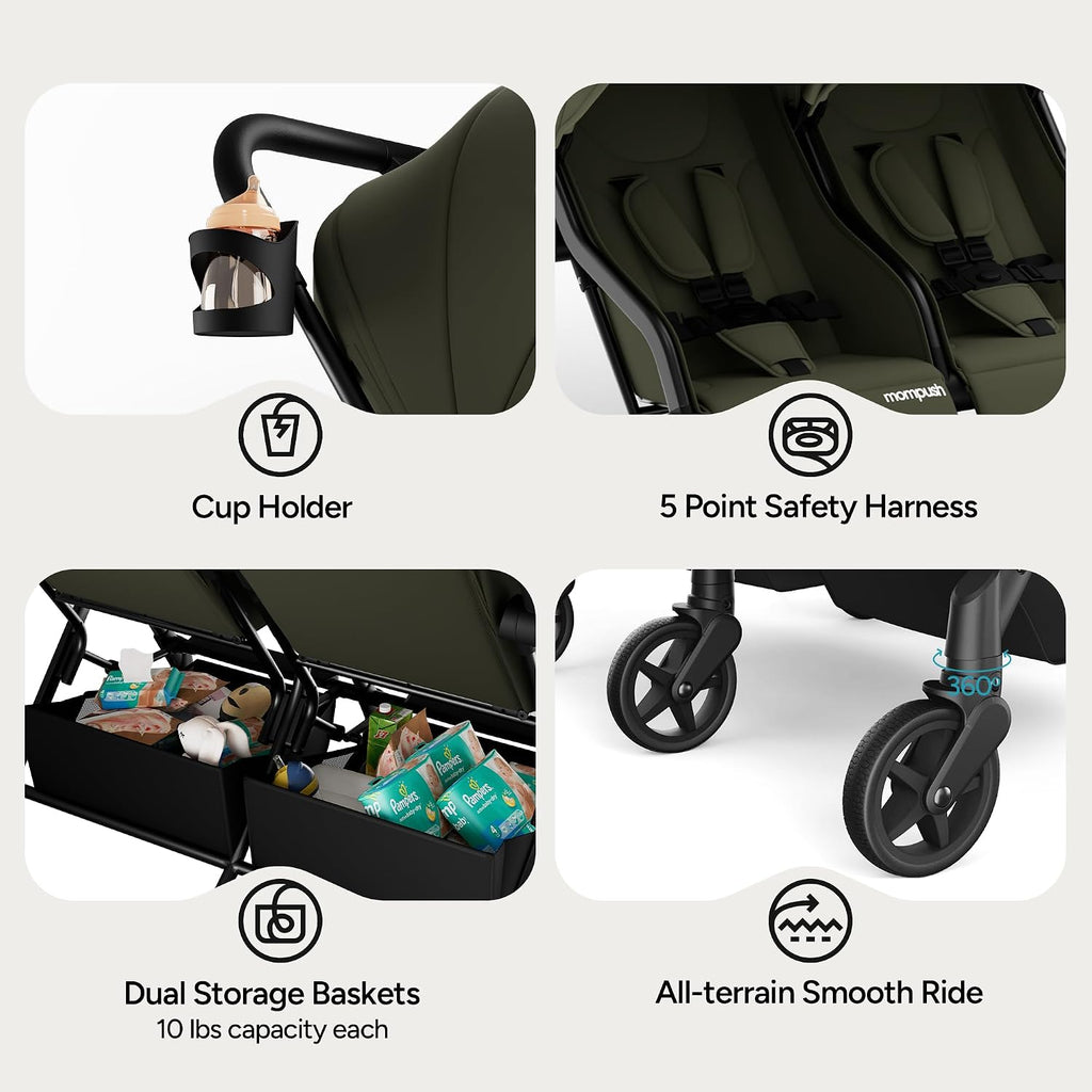 Lithe Double Stroller, Lightweight Side by Side, Infant & Toddler
