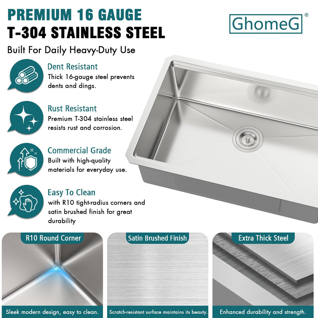 Undermount Kitchen Sink 28x19x9 Inch Workstation