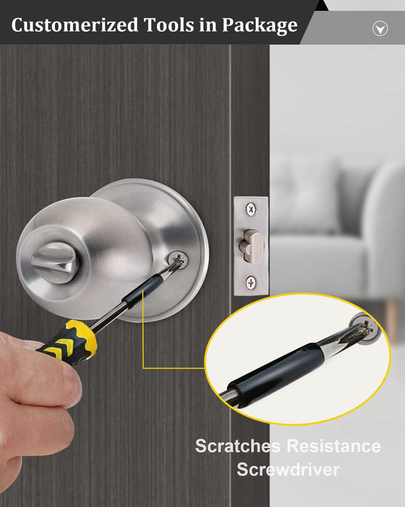4 Sets) All Keyed Same Entry Door Knob and Single Cylinder Deadbolt Combo Set, Satin Nickel Exterior Door Knobs with