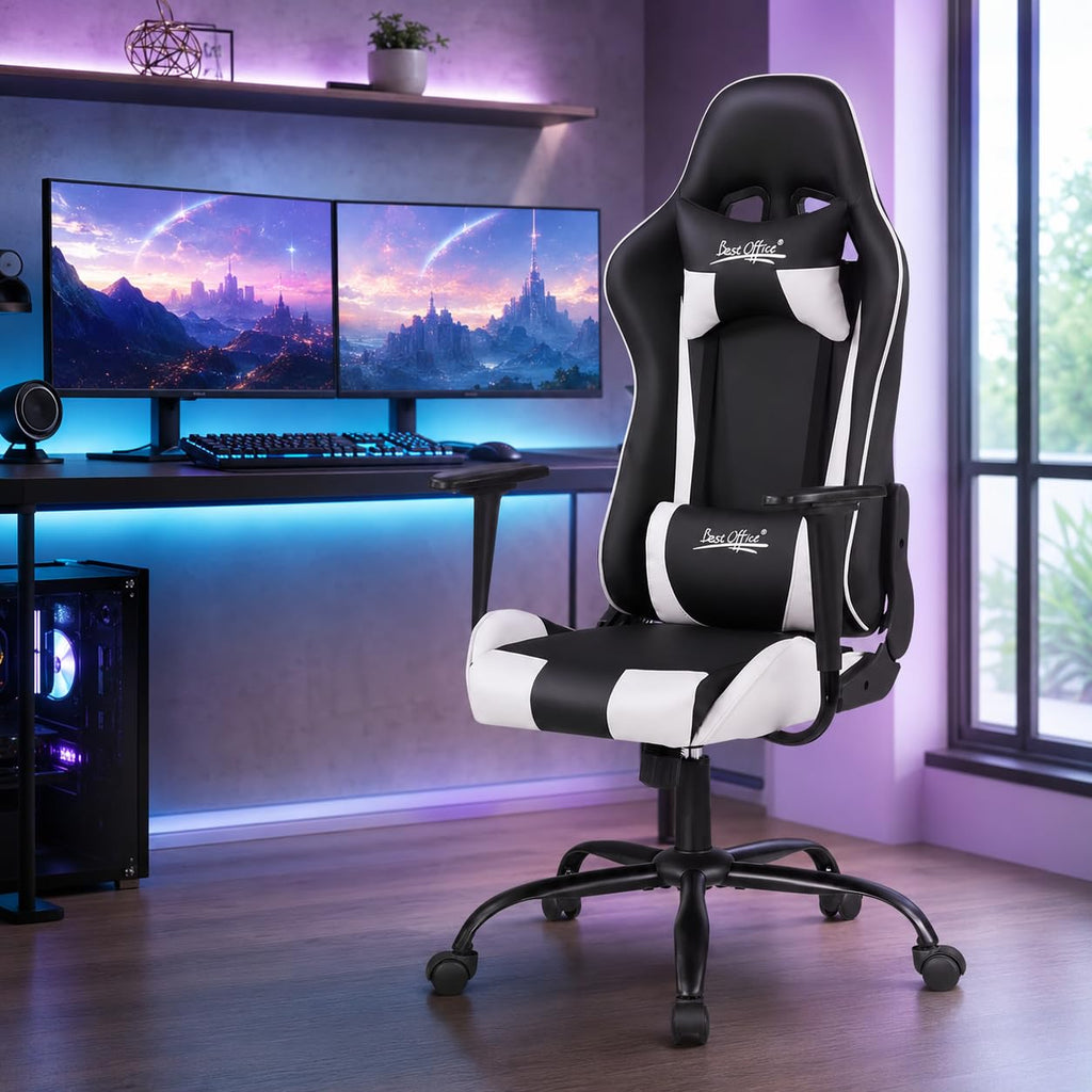 Gaming Chair Desk Chair Ergonomic High Computer Chair with Adjustable Lumbar Support, Armrests, and Racing-Inspired
