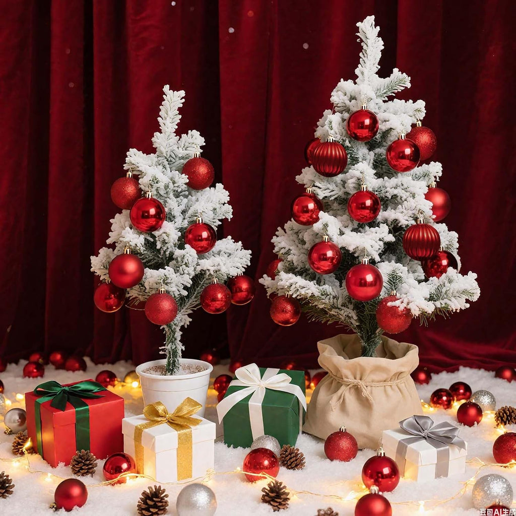 Small Red Christmas Ornaments Balls, 1.2 inch Mini Red Ornaments for Mini Tree, Tiny Plastic Shatterproof - Set of 24