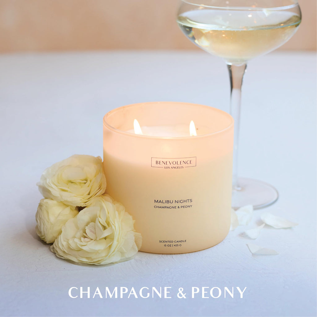 Champagne & Peony - Large 3-Wick Scented Candle | 15oz, 50-Hour Burn | Natural Soy Wax, Cotton Wicks | Gift Ideas for