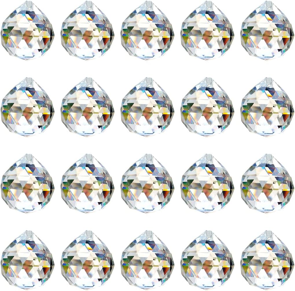 20 Pack Clear Hanging Crystal Prism Feng Shui Ball Crystal Glass Ball Pendant Rainbow Maker for Window Suncatcher