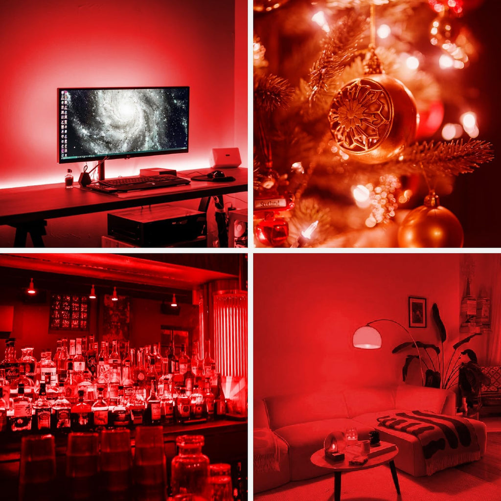 A19 LED Edison Red Filament Light Bulbs, Red Colored Glass