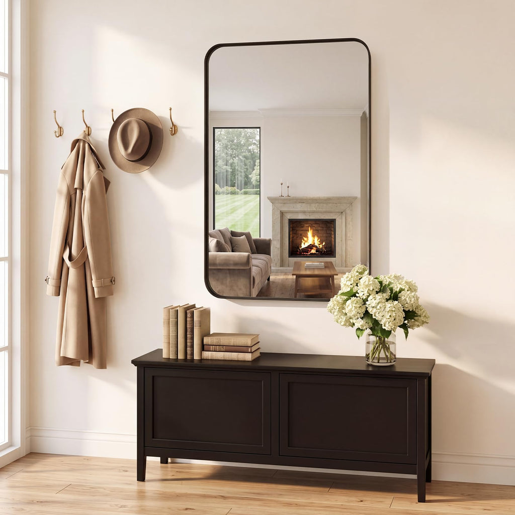 Bathroom Wall Mirror, 36x24 Inch Mirror for Over Sink, Black
