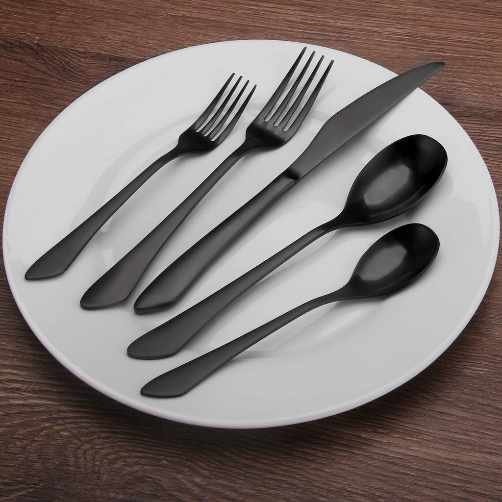 Matte Black Silverware Set, 40-Piece Stainless Steel Flatware Set Service for 8, Satin Finish Tableware Cutlery Set