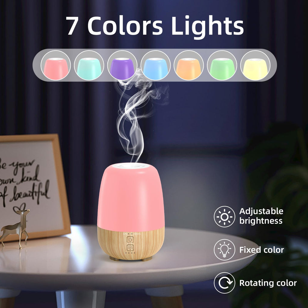 Cordless Essential Oil Diffuser, Built-in 6000mAH Rechargeable Battery, 7-Hour Runtime, 7 LED Color Changing