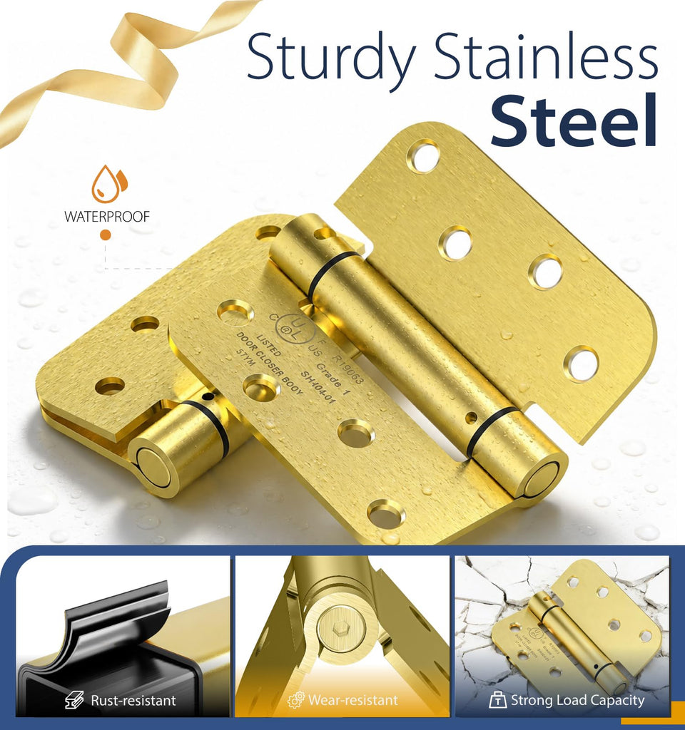 4 Inch Self Closing Door Hinges, 4-Pack Spring Loaded Door Hinges
