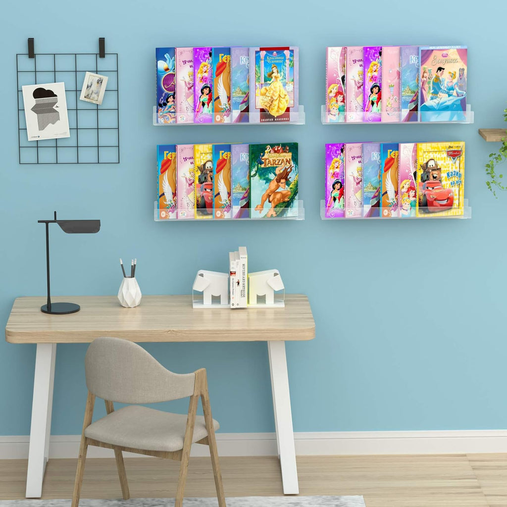 24" Acrylic Floating Nursery Kids Bookshelf Wall Shelf 4 Packs