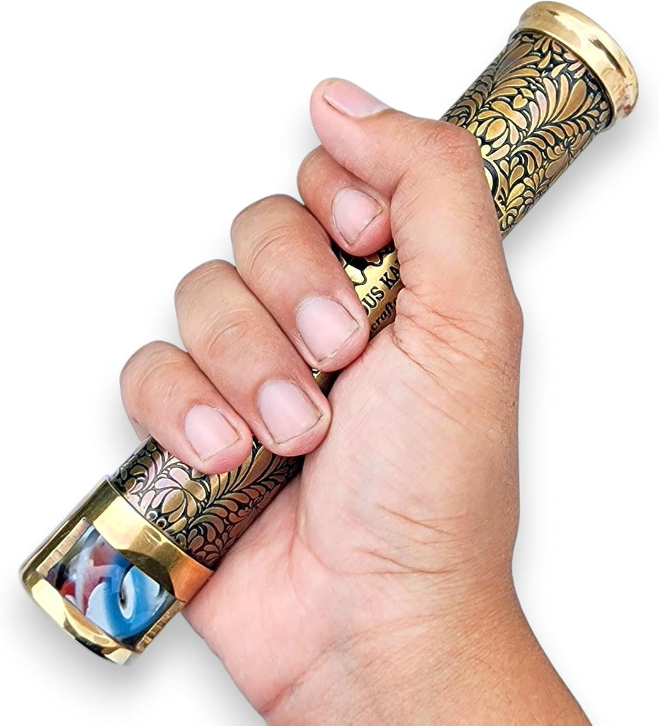 Handcrafted Brass Kaleidoscope for Adults - Vintage Optical Mirror with Rotating Marble Chamber