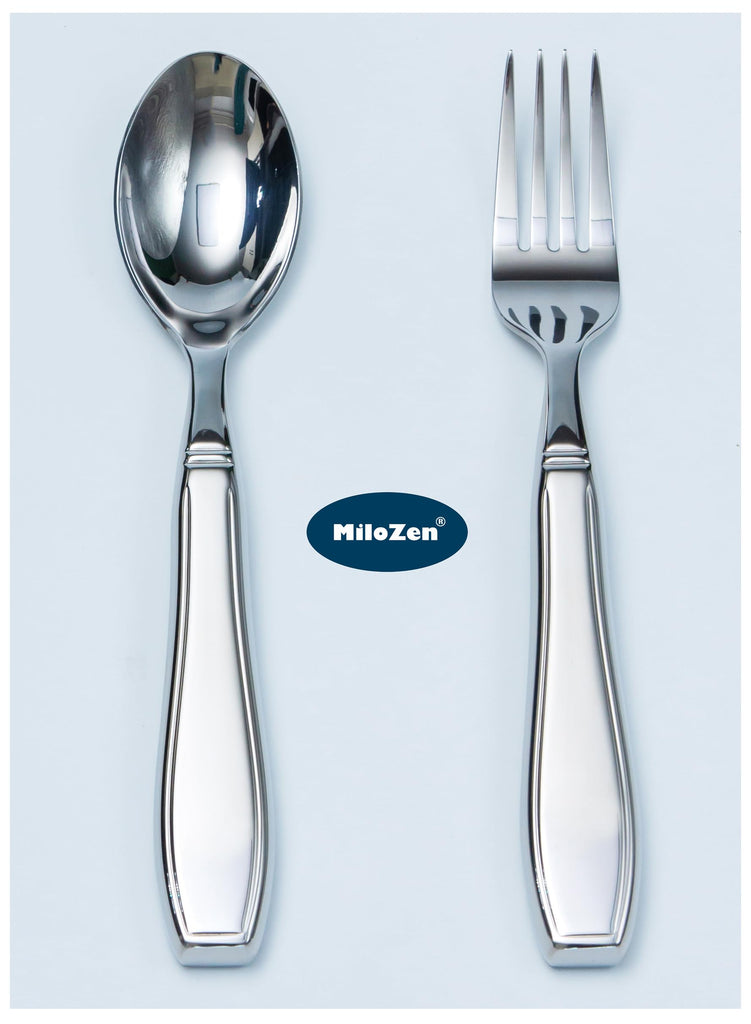 Weighted Utensils for Hand Tremors, Adaptive Flatware Stainless Steel Spoon and Fork Set for Elderly, Arthritis