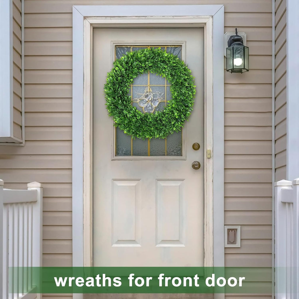 Green Boxwood Wreaths for Front Door Realistic 22Inch All Season Eucalyptus