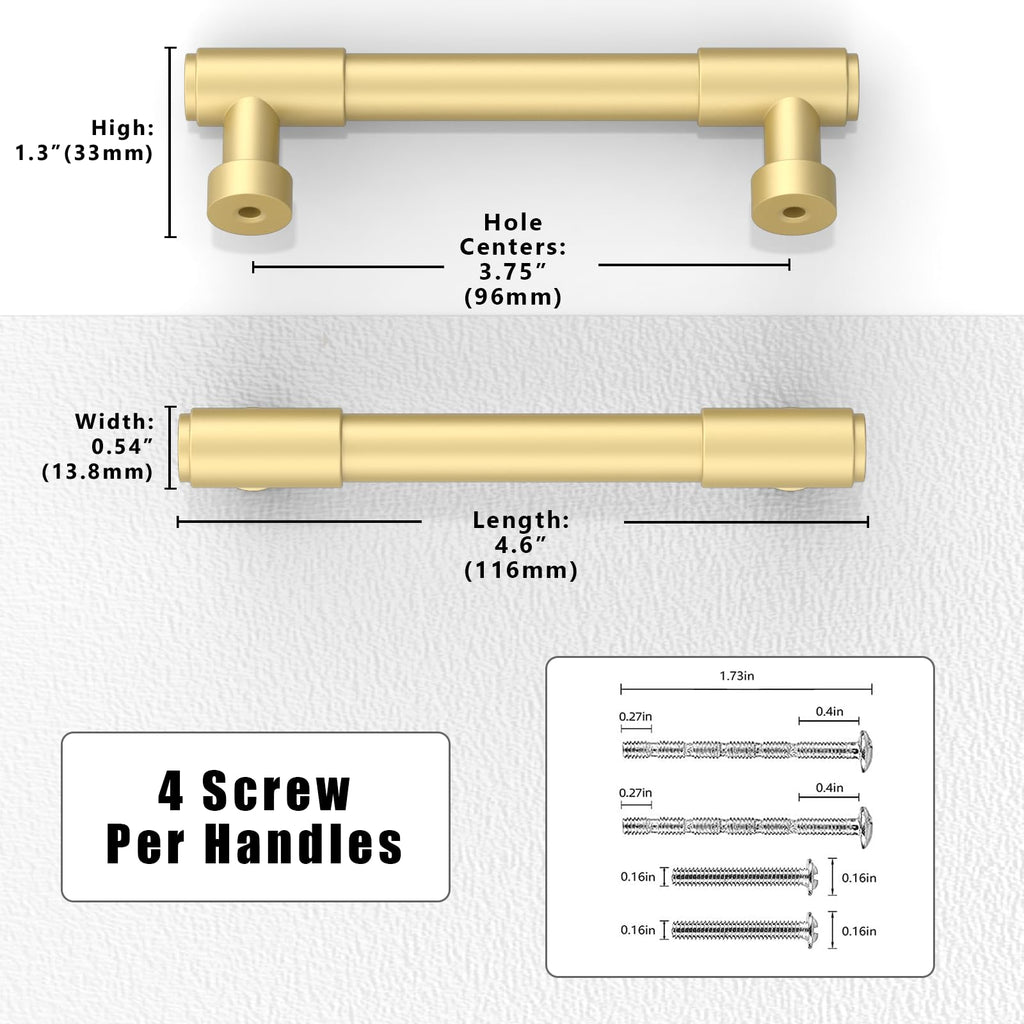 10 Pack Brushed Gold Cabinet Pulls 3.75 Inch(96mm) Kitchen Cabinet Handles Cabinet Hardware Drawer Pulls
