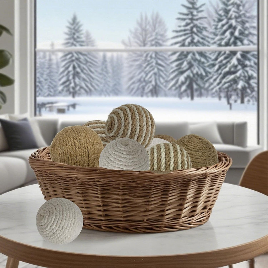 Decorative Balls for Bowls, 2.36 Inch, Vase Fillers for Centerpieces Bowl Fillers, Wicker Rattan Ball - Set of 9