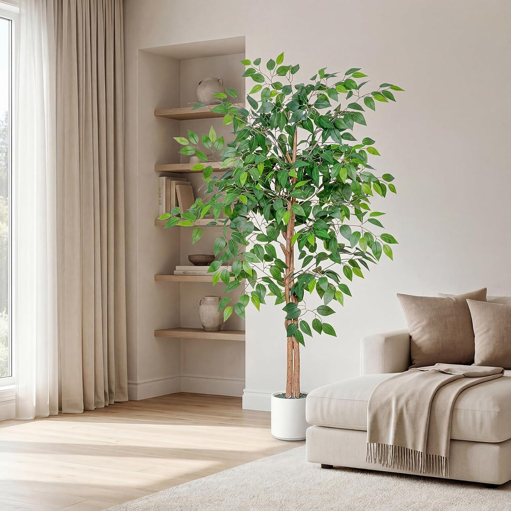 Artificial Ficus Tree 5FT Tall, Faux Ficus Tree Indoor Outdoor, Fake Silk Ficus Plant with Planter, Lifelike Leaves