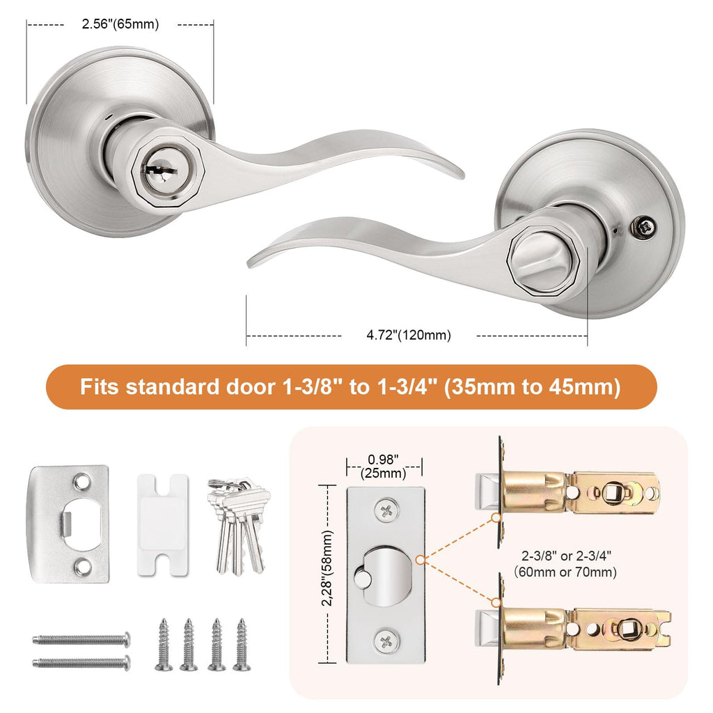10 Pack Keyed Alike Entry Levers, Wave Style Satin Nickel Entry Locksets, Exterior Interior Door Levers with Lock and