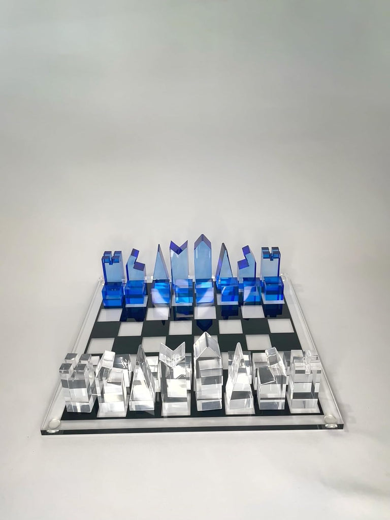 Luxury Acrylic Chess Set, Sophisticated Stylish Design, Multiple Colors Available (Clear/Blue-Azure)