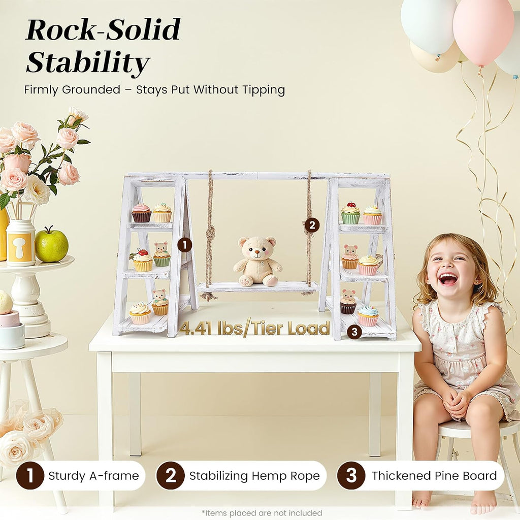 Cupcake Stand,3-Tier Swing Cupcake with Removable Tray,White