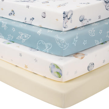 Baby Crib Sheets for Boys Girls, Toddler Bed Sheets Fitted for 52"x28" Standard Crib and Toddler Mattresses, 4 Pack