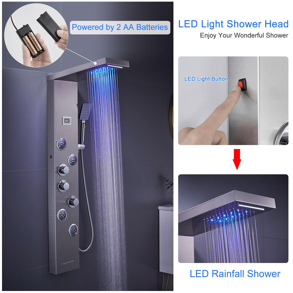 5-in-1 LED Shower Panel Tower System Stainless Steel Brushed Nickel