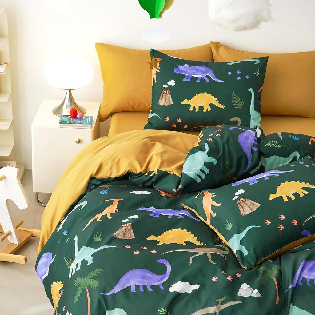 Dinosaur Bedding Set for Boys, Cute Colorful Dinosaur Dino, Soft Lightweight Comforter Set with Sheets, 5 Pieces Kids