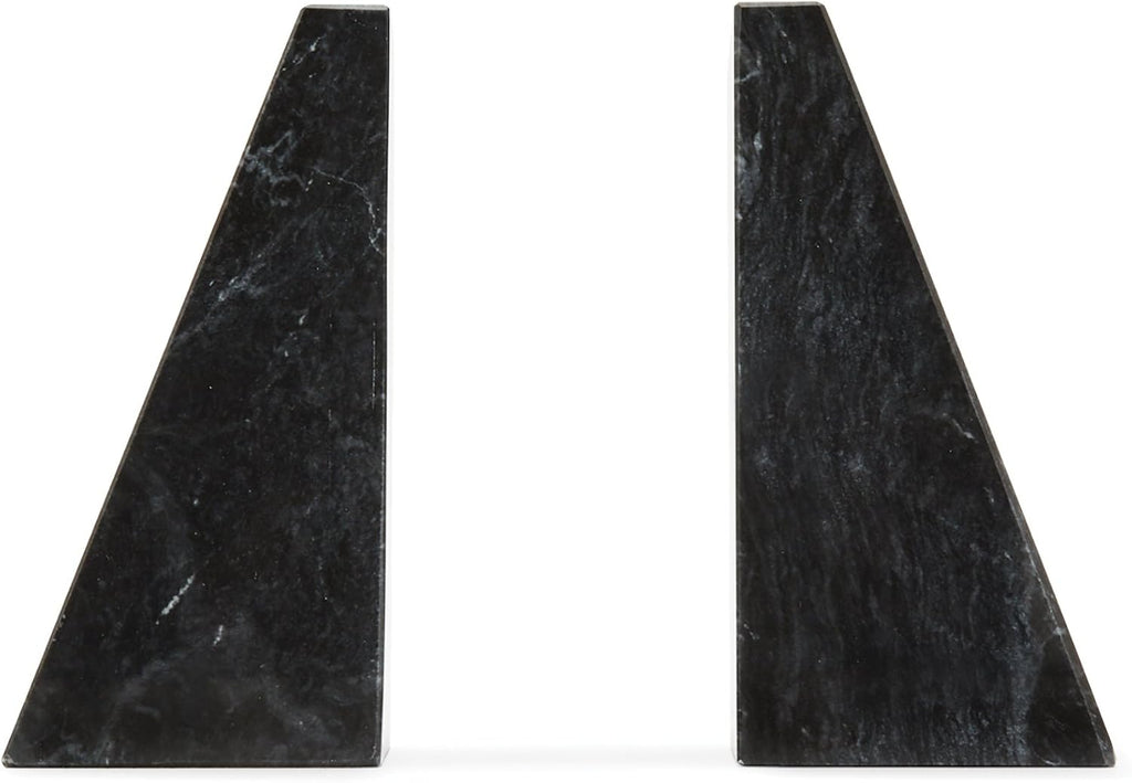 Natural Polished Marble Bookends, Black, Set of 2 Heavy Book Ends | 100% Beautiful Natural Marble Decorative Bookends