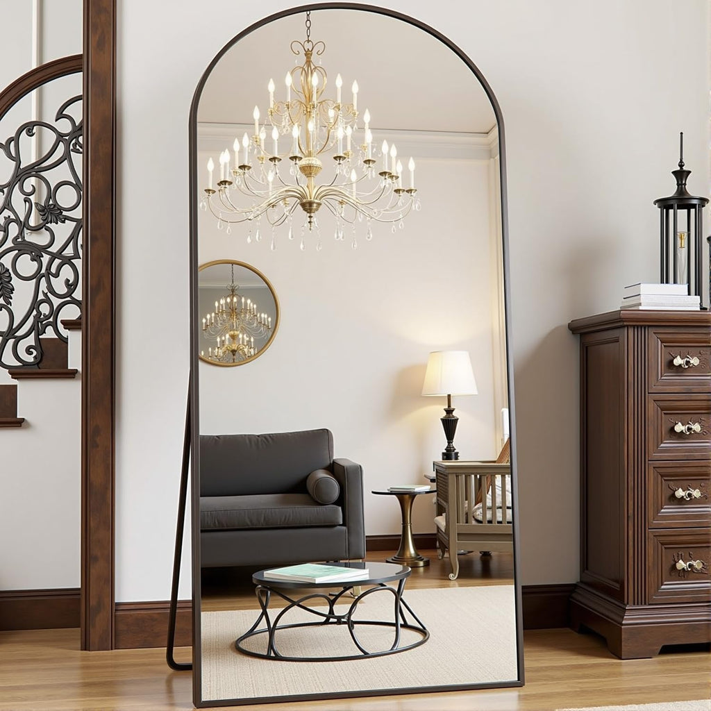 Arched Full Length Mirror, 70"x26" Free Standing Floor Mirror, Black