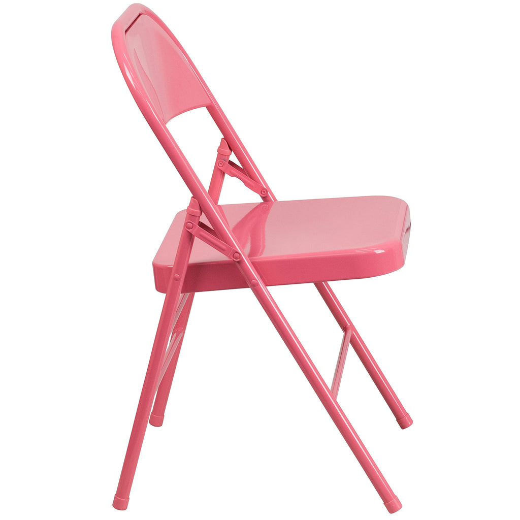 Pink Triple Braced Metal Folding Chair, 2-Pack