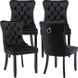 Black Velvet Dining Chairs Set of 4, Kitchen & Dining Room Chairs, Four Fabric Tufted Dinning Chairs