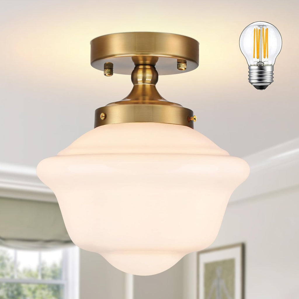 8" Gold Schoolhouse Lights Fixture Schoolhouse Light Fixtures Ceiling Mid Century Lights Fixture Milk Glass Fixtures