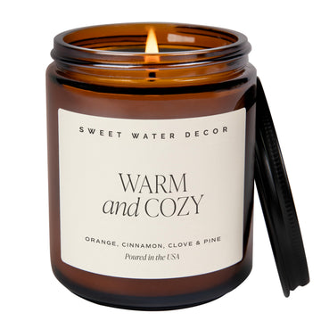Warm & Cozy Candle, 9oz Amber Glass Jar, Winter Scents