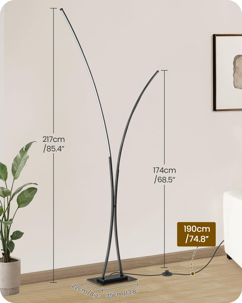 Modern 85.4" Arc Floor Lamp, 2 Lights Arched Standing Tall Lamp with Remote, X-Shaped Bright Curved Lamp, Dimmable