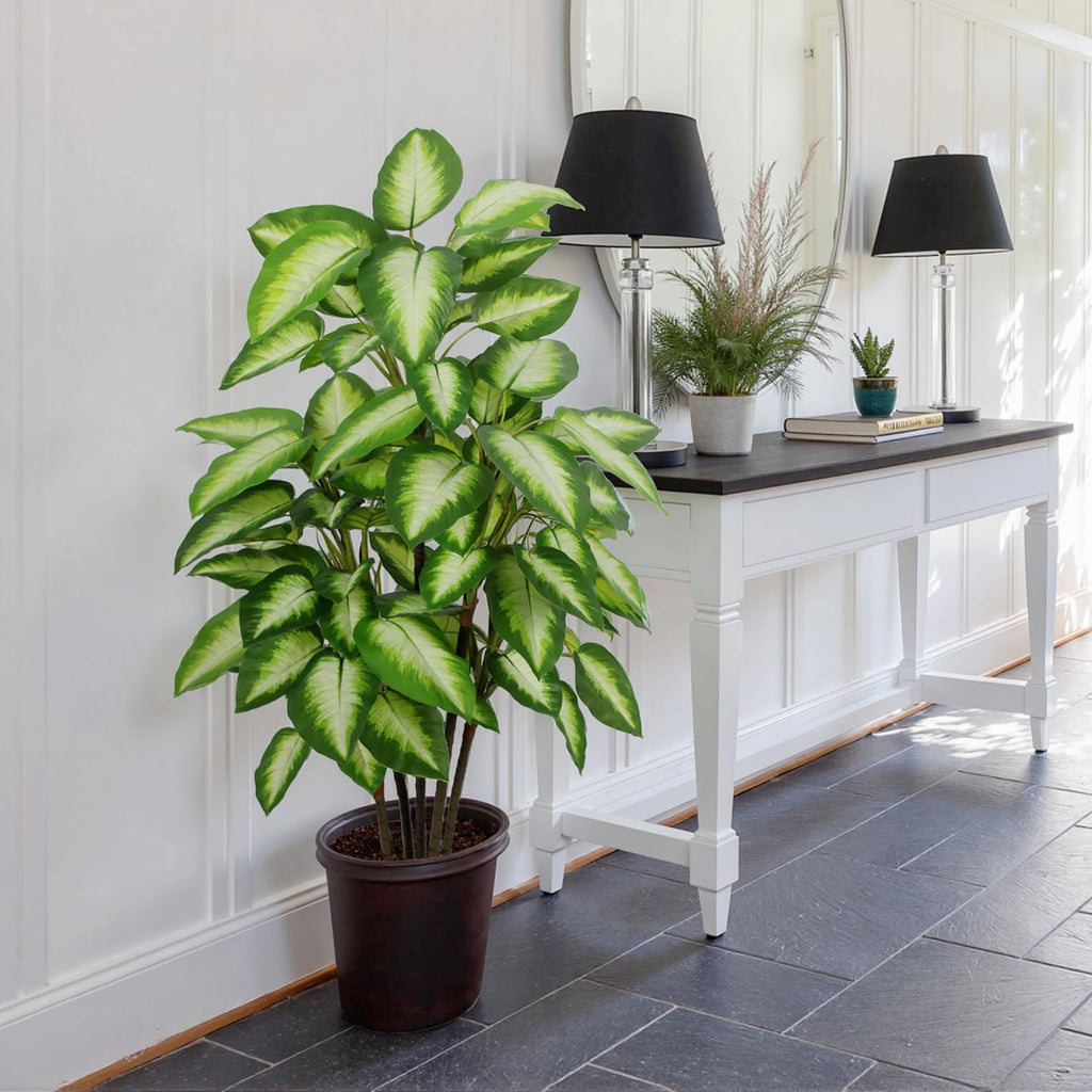 Artificial Golden Dieffenbachia 4ft Tall Artificial Plants Indoor Decorative Silk Plants Potted Faux Tropical Tree