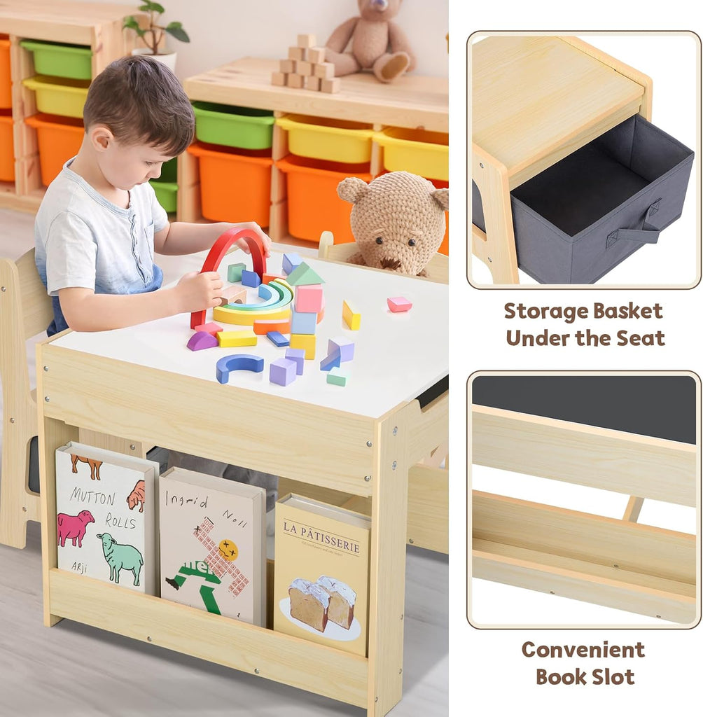 4 in1 Kids Table and Chair Set with Storage Drawer and Book Rack