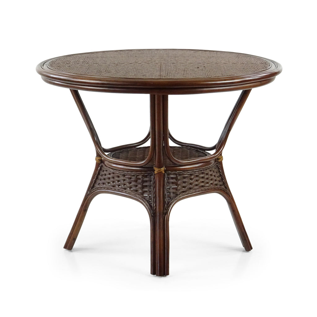 Alexa Round Dining Table Dark Walnut Color Natural Rattan Wicker Handmade Design