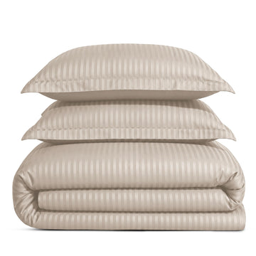 & Stitch Duvet Cover Set, 500 Thread Count Damask Stripe 3 Piece Duvet Insert Cover Set, 100% Cotton