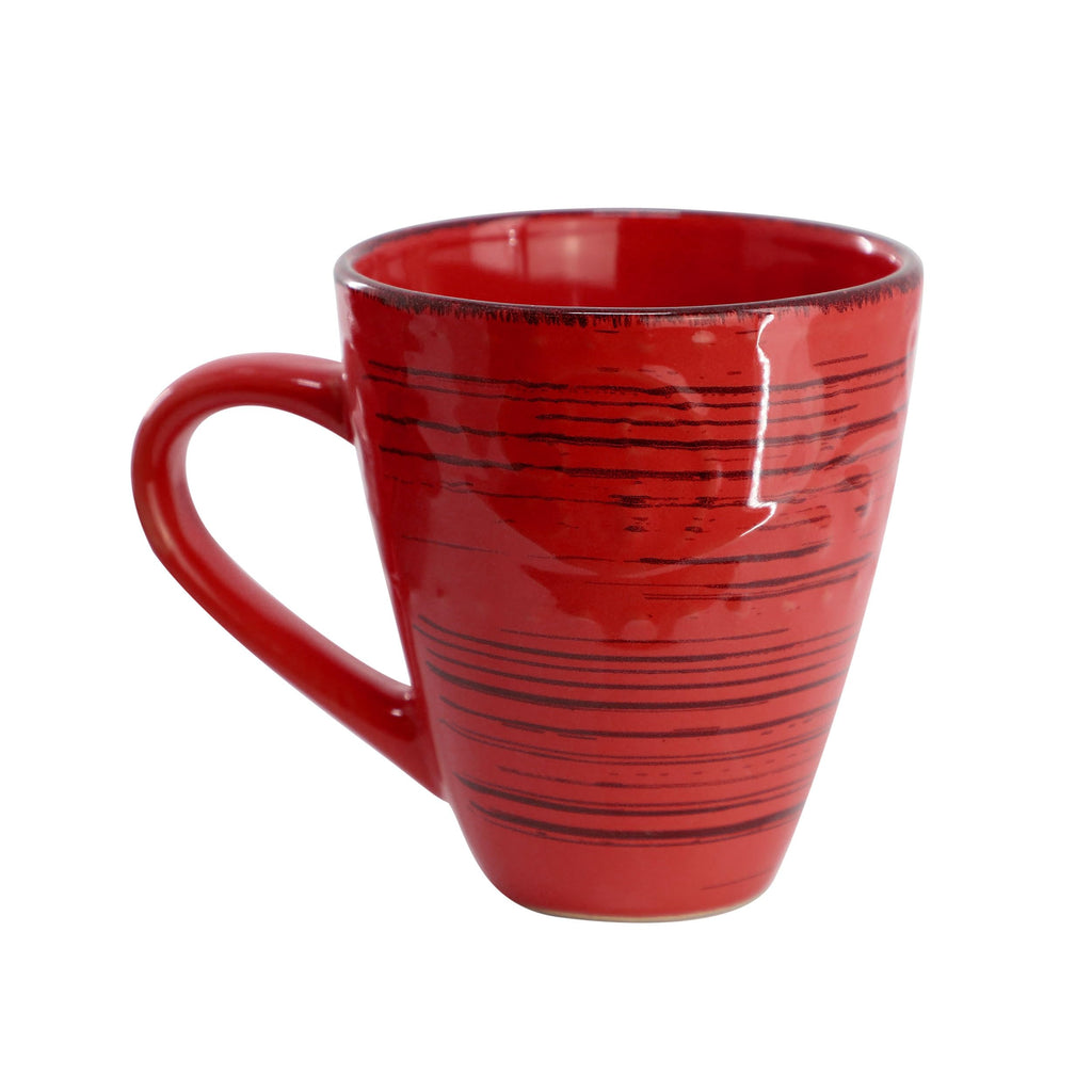 Malibu Ocean Bloom 16-Piece Stoneware Embossed Pattern Reactive Glaze Red Dinnerware Set, Tableware, Serveware Set