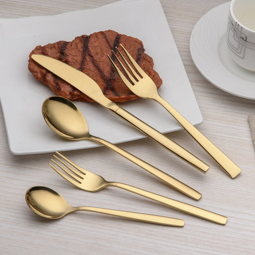 20 Piece Titanium Gold Plated Stainless Steel Flatware Set, 20 Pieces Golden Silverware Set, Golden Cutlery Set
