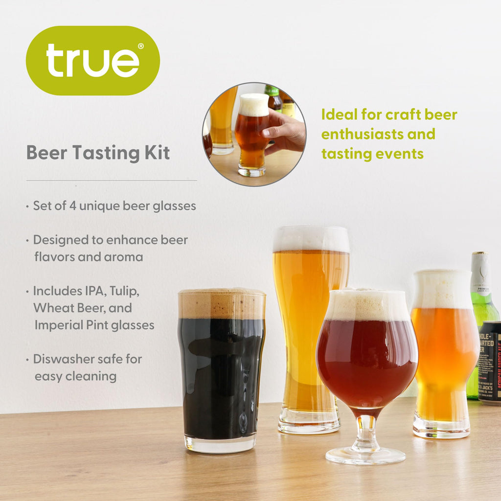 Beer Glasses Gift Set, Durable Clear Tasting Kit for IPA, Belgian Ales, Wheat Beers, Stouts, Porters, Perfect for