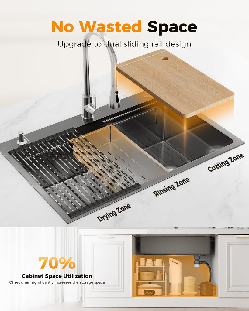 33X22 Drop In, Nano 304 Stainless Steel Black Sink